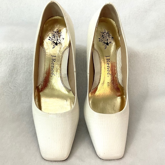 Love J. Renee White “Mary” faux leather Lizard Print  Square Toe pumps  Sz 6.5M - Picture 4 of 16